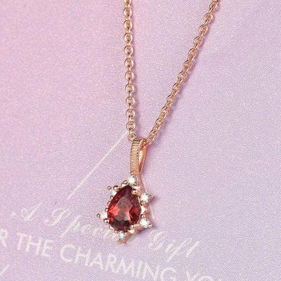 China Other New Fashion Women's Jewelry Pear Shaped Redstone Pendant Copper Plated Gold Necklace for sale