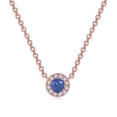 China Other New Fashion Women's Jewelry Round Inlaid Blue Zircon Necklace Copper Plating Rose Gold Necklace for sale