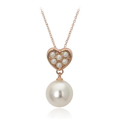 China Other New Fashion Jewelry Women Heart Shaped Pearl Pendant Necklace Copper Plating Rose Necklace for sale