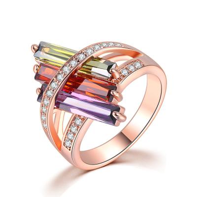 China Office/Career fashion new women's jewelry unique ring shape ring color zircon copper plating rose gold ring for sale