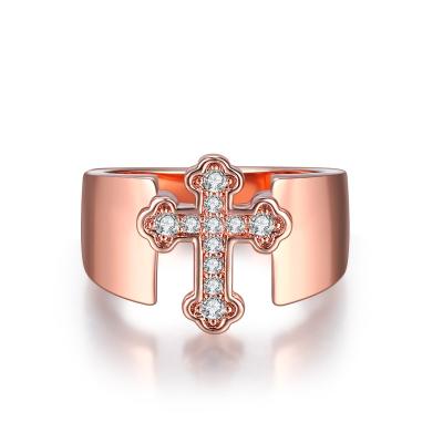 China Office / Career Fashion New Women's Jewelry Cross Ring Shape Ring Micro Inlaid Zircon Copper Plating Rose Gold Ring for sale