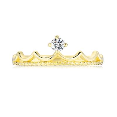 China New Women's Jewelry Career Fashion Ring Cubic Zirconia Crown Ring Copper Plating Gold Ring for sale