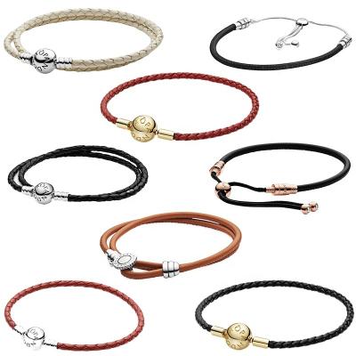 China Factory outlet pandoraer jewelry S925 pandoraer silver PLEASANT FIT MOMENTS bracelet leather rope factory outlet for sale