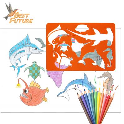 China Eco-friendly Ocean Plastic Fish PP/PE DIY Stencil Drawing Stationery for sale