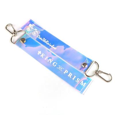 China Custom Screen Printed Logo Hologram Shining Charm Iridescent Eye Color Tags PVC Wrist Strap Keychains Colorful Promotional Gifts for sale