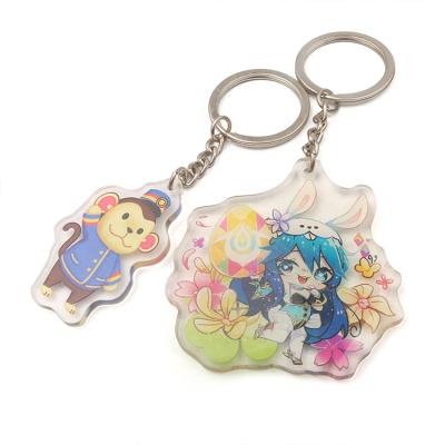 China Advertising New OEM Custom Abnormal Shape Printed Glossy Clear Acrylic Cute Monkey Rabbit Keychains For Souvenirs for sale