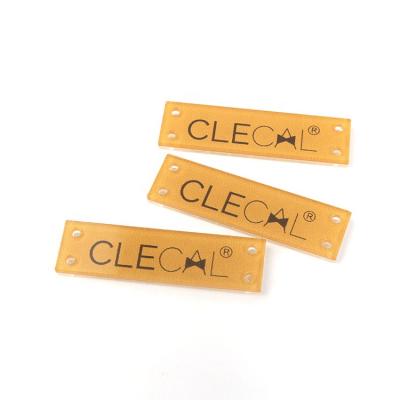 China Low MOQ Viable Customized Digital Printing Logo Clear Transparent Tags Acrylic Mini Small Clothes Labels With Holes for sale