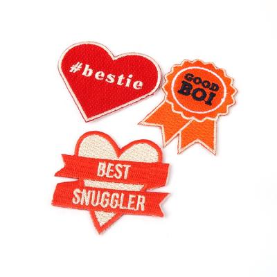 China Low MOQ Handmade Eco-Friendly Heart Shape Custom Hat Appliques Laser Cut Embroidery Full Patches With Iron On Backing for sale