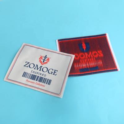 China Good Quality Sustainable Clothing Line Weaving Barcode Label Custom Machine Logo Damask Woven Back Labels For Comforters for sale