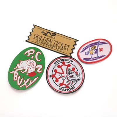 China Low MOQ Handmade DIY Custom Own Design Brand Badges Iron-on Oval Shape Machine Woven Woven Patches For Uniforms for sale