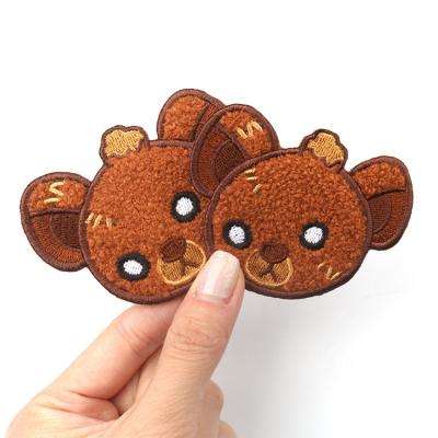 China Personalized Custom Handmade Iron-on Backing Cute Brown Bear Animal Logo Chenille Embroidery Patches For Kids Clothes for sale