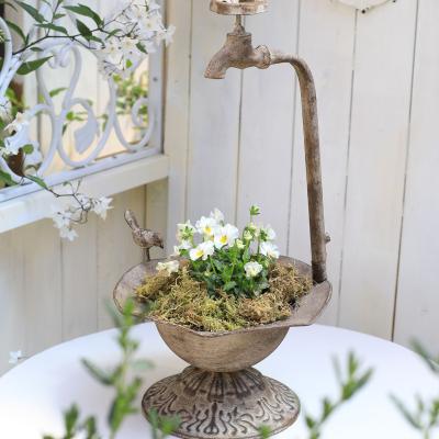 China Durable Material Outdoor Garden Bird Bath Spa with Metal Faucet Flowerpot Tub Garden Decoration Basin Groceries Bird Gardening Basin for sale