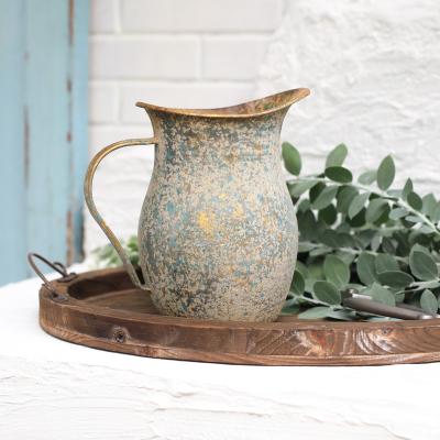 China Rustic Retro Style Vase Shabby Chic Vintage Galvanized Flower Vase Vintage Metal French Farmhouse Style Pitcher Decorative Metal, Iron for sale