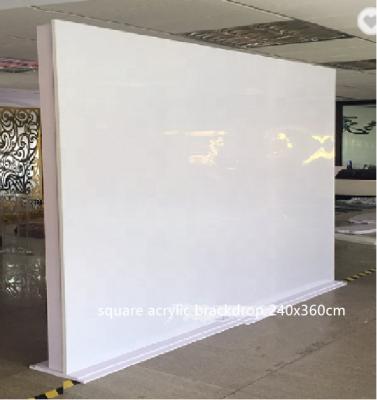 China Wedding event concert glossy white square acrylic backdrop for wedding party stage background decorations for sale