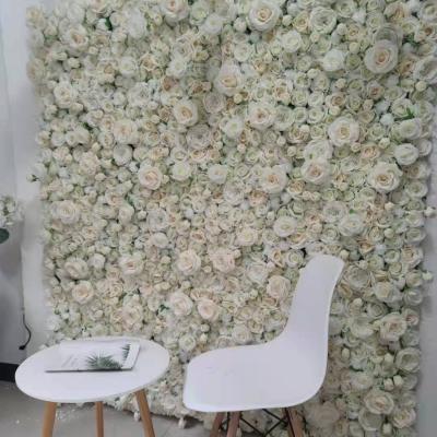 China Wedding Artificial White Silk Rose Flower Wall For Photography Event Concert Wall Backdrop 3D Floral Wall Decoration for sale