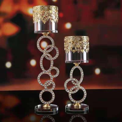 China Wedding Clear European Style SCCH-005 Crystal Candle Holder Single Metal Circle Bases 3 Row Candle Holder for sale