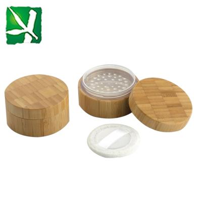 China Portable Bamboo Wooden Cosmetic Packaging 30G Powder Loose Jar With Rotating Sieve, Vintage Makeup Packaging Boxes for sale