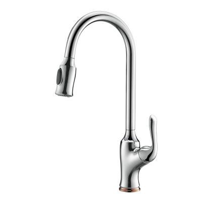 China Modern Kitchen Sink Faucet Copper Hot And Cold Pull Down Mixer Tap Pull Out Lead Free Silver Kitchen Faucet for sale