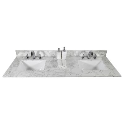 China Perforated For Faucet Assembled Venetio 8 Inch Rack Widespread U.S.A Free Shipping 61x22 Engineered Stone Bathroom Vanity Countertop With Double Sink for sale