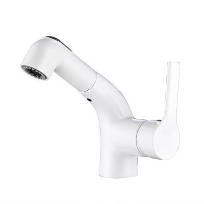 China Venetio Copper Basin Faucet Modern White Pull-Down Bathroom Hot Water Mixer Pull-Down Faucet and Cold for sale