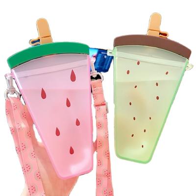 China Amazon Summer Viable Popular Portable Design Ice Cream Water Bottle Plastic Bottle With String for sale