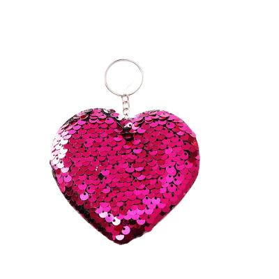 China Fasion 2021 new sequin twinkle side keychain double heart dangle keychains for sale