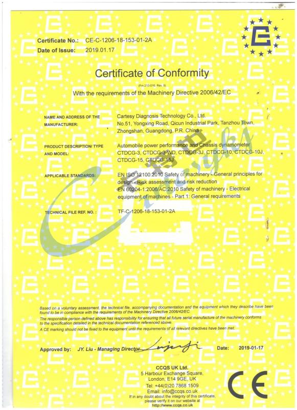 Certificate of Conformity - Cartesy Diagnosis Technology CO.,Ltd