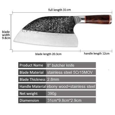 China Durable Christmas Chef Knives Stainless Steel Hammer Forged Cleaver Chef Slaughter Butcher Serbian Kitchen Knife for sale