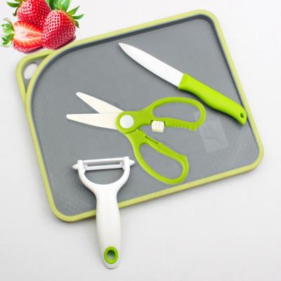 China Universal Sharp Blade Zirconia Ceramic Cutting Board Kitchen Clearing Knife Cutting Board Fruit Vegetable Peeler Ceramic Scissors Set for sale