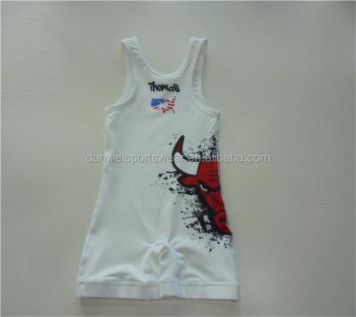 China White Polyester Spandex Color Logo Printing Club Men Wrestling Nylon Wrestling Singlet for sale