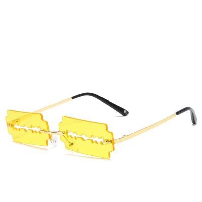 China Custom rimless sunglasses new by European fashion cut-edge sunglasses female metal style and American prom funny glasses for sale