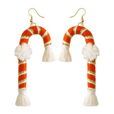 China FASHION Cotton Tassel Candy Cane Tassel Earring Christmas SEASONAL CLASSIC Handmade Jewelry GC220416B for sale