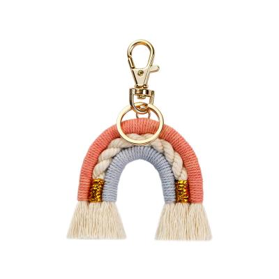 China GC220422 COTTON European Handmade Bohemian Bag Creative Hanging Ornaments Rainbow Handwoven Finish Key Ring American Fringe for sale