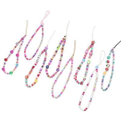 China Phone Case Cell Phone Chains CIA Hot Selling Handmade Colorful Pearl Polymer Clay Beaded Phone Lanyard Wrist Strap Cell Phone Charm Chain GC220436 for sale