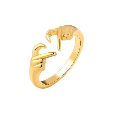 China GC220057 2022 Trendy Fashion Gold Plated Rings Palm Couple Adjustable Rings Romantic Heart Rings For Women for sale