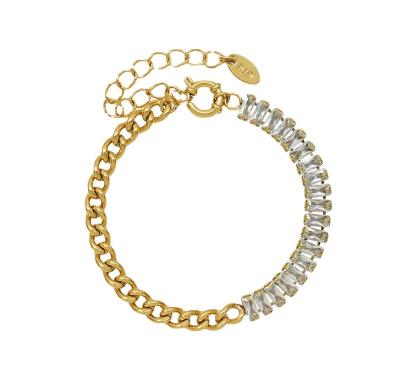 China Unique Design 18k Gold Stainless Steel CZ Tennis Two Tone Punk Clear Link Chain Bracelet Fashion Jewelry GC220100 for sale