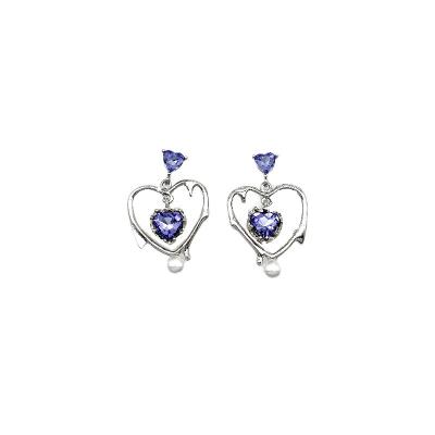 China FASHIONABLE Silver Design Needle Lava Purple Heart Hollow Pearl Stud Earrings Guanchen GC220303 Fine Well for sale