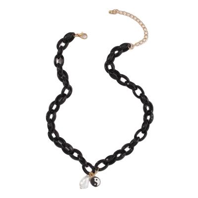 China Fashion jewelry GC220036 2023 new fashion acrylic link chain necklace persoalied jewelry for women fimo necklace heishi beads with extender for sale