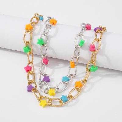 China Hyperbole GC220026 2022 Japanese and South Korean necklace star color fashion new wind star clavicle chain colorful wholesale for sale