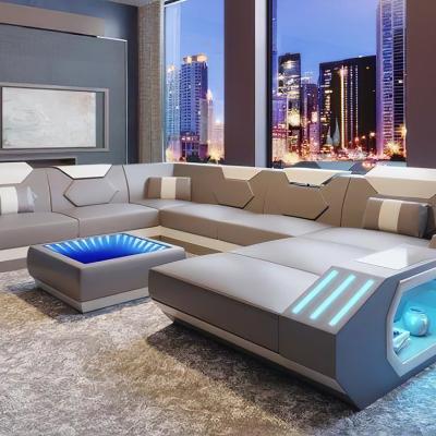 China Modern Sofa Couch Modern Genuine Leather Sofa Couch Set Italy Modern Furniture Sofa Set Smart Sofa Luxury With LED Home Sofa for sale