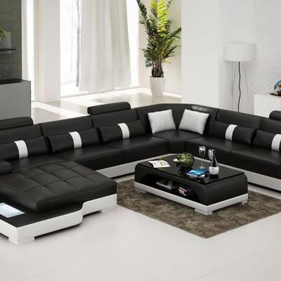 China Modern Black Leather Furniture Modern Couch Sofa Couch Sofas Leisure Home Leather Sofa Set for sale