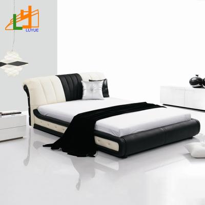 China Modern Luxury Leather Bed Room Design Soft Genuine Leather Bedroom Bed Furniture for sale