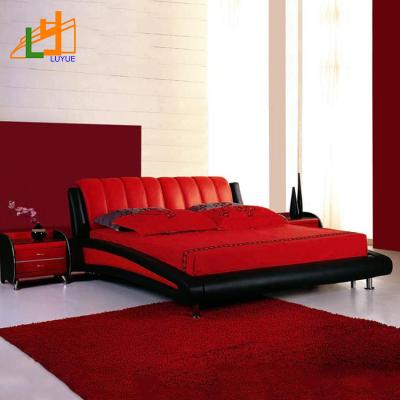 China Custom Super Soft Color Soft Red Black Queen Bed Living Room Bed Modern Leather Bed for sale