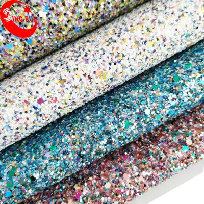 China Wenzhou Popular Same Abrasion-Resistant 3D Shiny Chunky Glitter Leather Fabric for sale