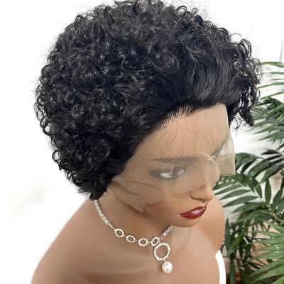 China Pixie Curls Wig Short Afro Curls Pixie Cut 13x1 HD Lace Frontal Hair Bob Wigs Glueless Virgin Pixie Cut Curly Wig For Black Women for sale