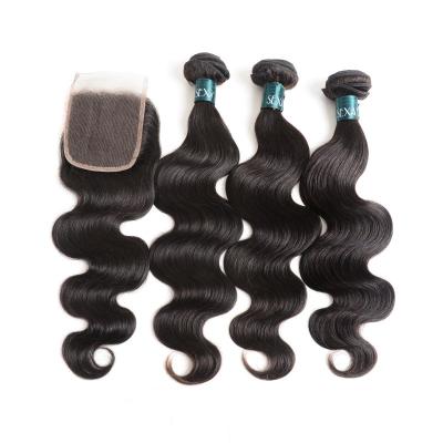 China Body Wave 7A and 8A Virgin Indian Hair Bundles Body Wave Hair Extensions, 6A Virgin Indian Hair Weave Bundles With Frontal Closure for sale