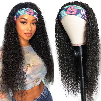 China Wholesale Price 10A Kinky Curly Loose Curl Raw Brazilian Remy Human Hair No Lace Up Headband Wigs For Black Women Glueless Headband Wig for sale