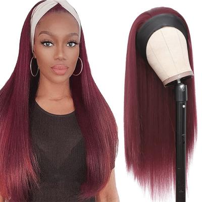 China Silky Straight Peruvian Virgin Human Hair Headband Wigs With Bands Ombre Color 1B 99J Glueless Adjustable Headband Wig For Black Women for sale