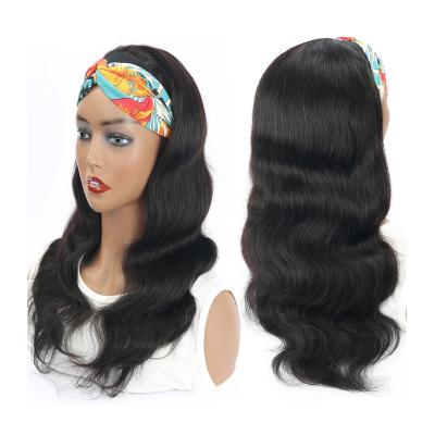 China Brazilian Body Wave Hair Cuticle Aligned Original Body Wave Virgin Hair Headband Wigs Glueless Machine Made No Lace Wig With Bang for sale