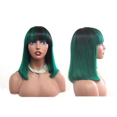 China Youfa Color 1b/Green Short Bob Wig Peruvian Virgin Remy Lace Bob Wig Silky Straight Hair Human Hair None Wave Ombre Bob Wig Machine Made With Bangs for sale